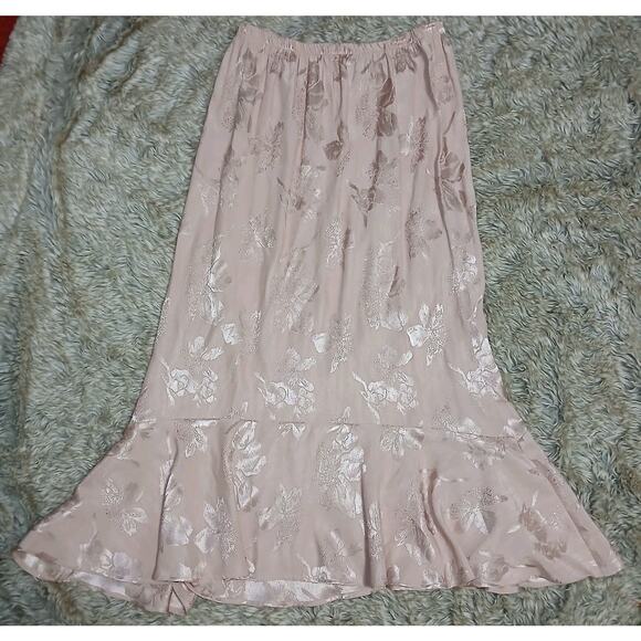 Studio VK Skirt Women Large Metallic Floral Jacquard Satin Midi Skirt Champagne - Picture 7 of 7